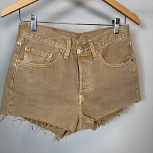 Women's Levi's 501 Tan Button Front Raw Edge Cutoff‎ Denim Shorts Size 27
